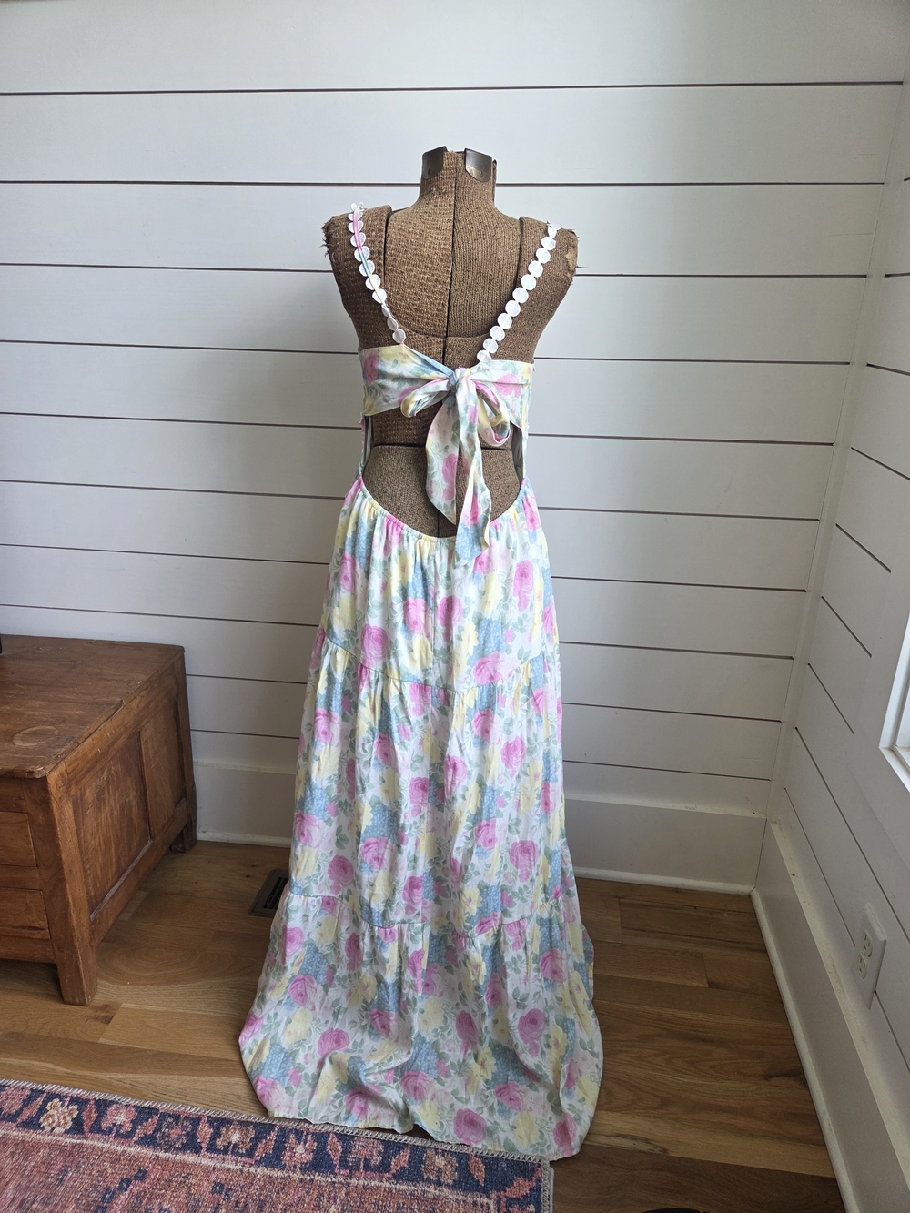 Altar'd State Pastel Floral Maxi Dress with White Trim - Picture 5 of 10